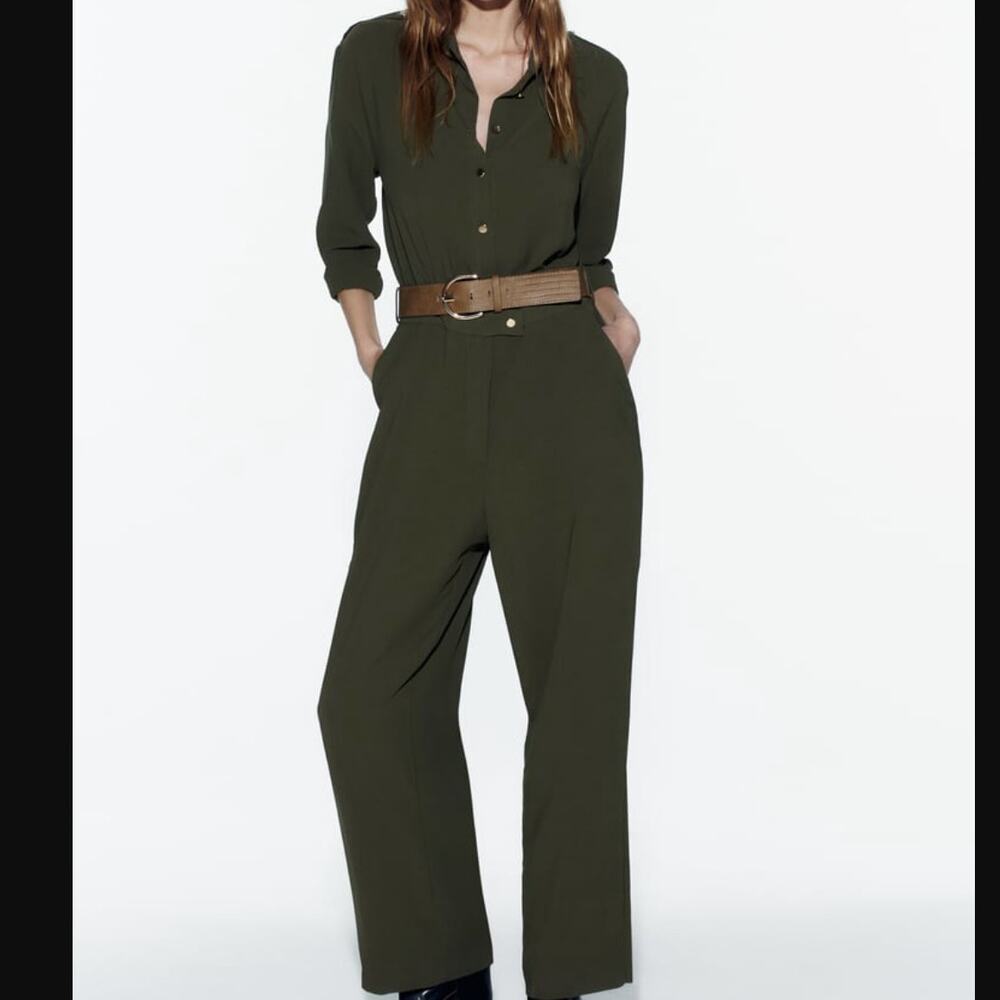 Zara Dark Khaki Olive Green Jumpsuit – Size XL